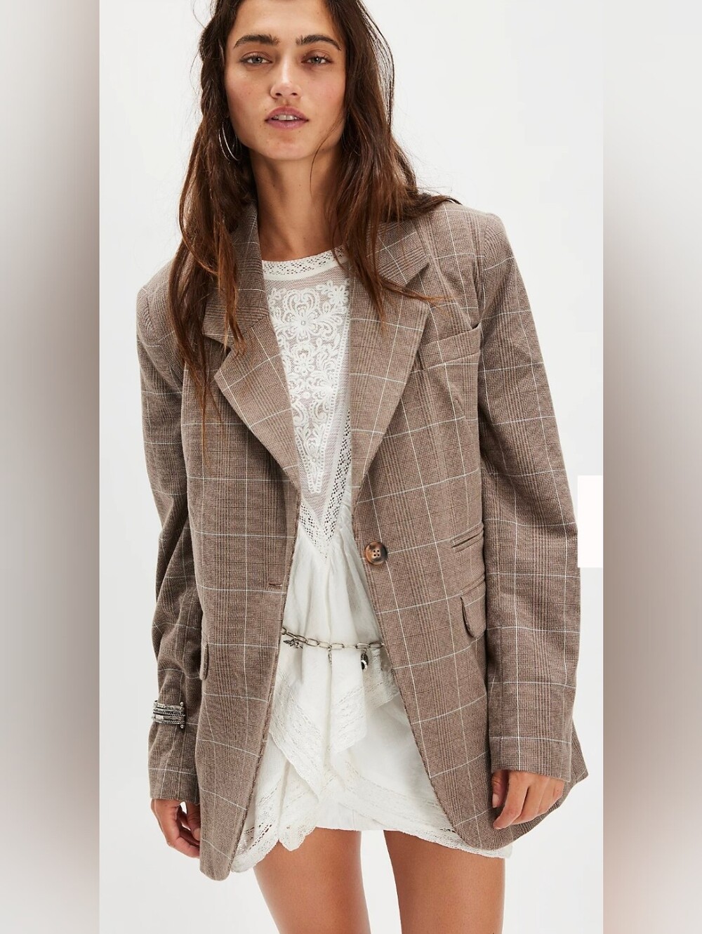 Free People Pinstripe Blazer In Chocolate Brown